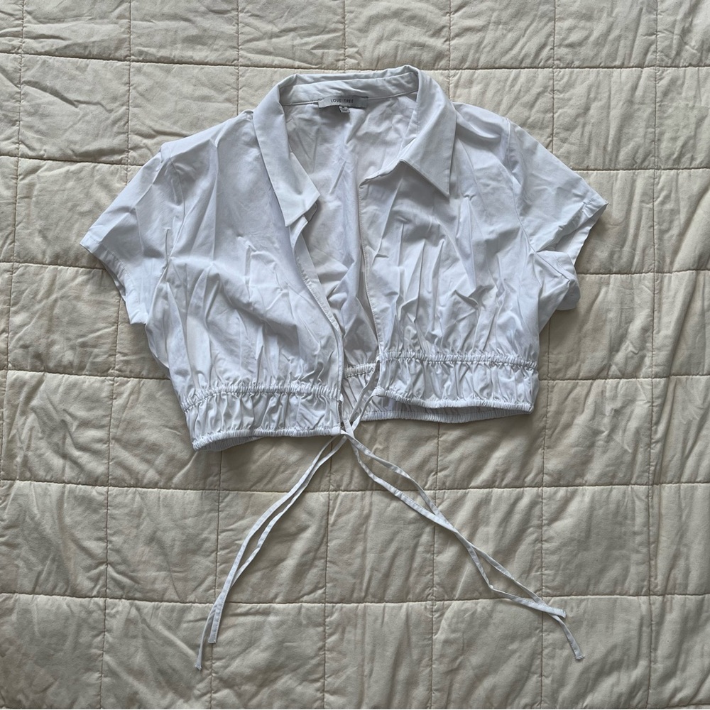 White Collared Front Tie Crop Top